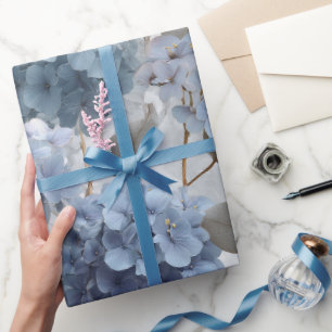 Papier Cadeau Hydrangea Bleue Douce Motif Floral Gris