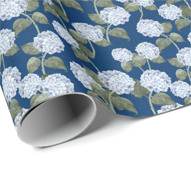 Papier Cadeau Hydrangea Bleue Texture de Lin Été Jardin (Coin rond)