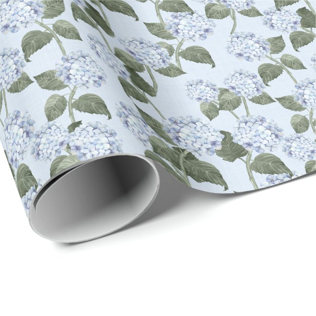 Papier Cadeau Hydrangea Bleue Texture de Lin pour Jardin d'Été (Coin rond)