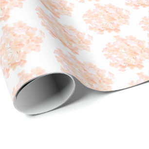 Papier Cadeau Hydrangea couleur pêche sur fond blanc