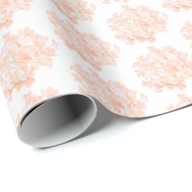 Papier Cadeau Hydrangea couleur pêche sur fond blanc (Coin rond)