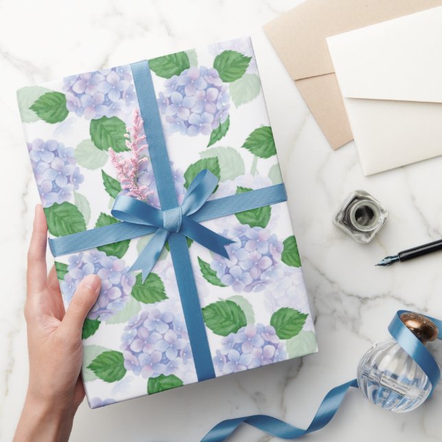 Papier Cadeau Hydrangea Floral Watercolor Blue Party (Cadeaux)