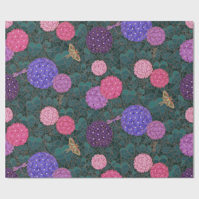 Papier Cadeau Hydrangea Moonlit Moth Garden Bronze Large (Plat)