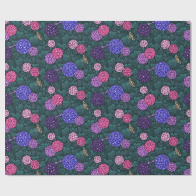 Papier Cadeau Hydrangea Moonlit Moth Garden Pewter Medium (Plat)