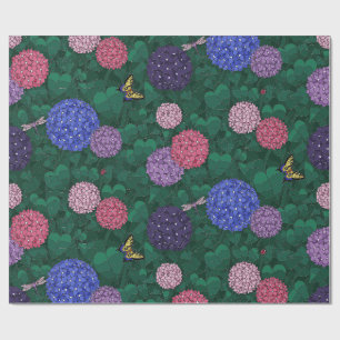 Papier Cadeau Hydrangea Papillon Ensoleillé Jardin Étain Grand