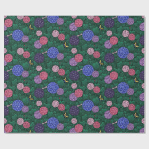 Papier Cadeau Hydrangea Papillon Ensoleillé Jardin Étain Moyen