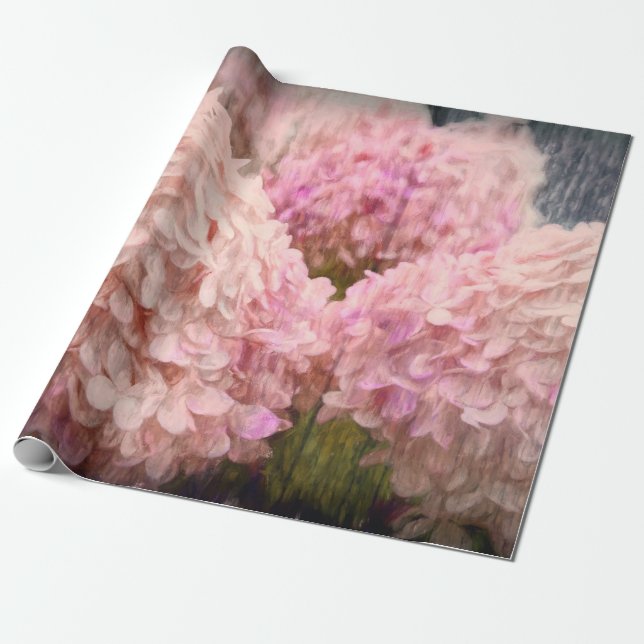 Papier Cadeau Hydrangea Vintage Blush rose Floral bois Découpage (Déroulé)
