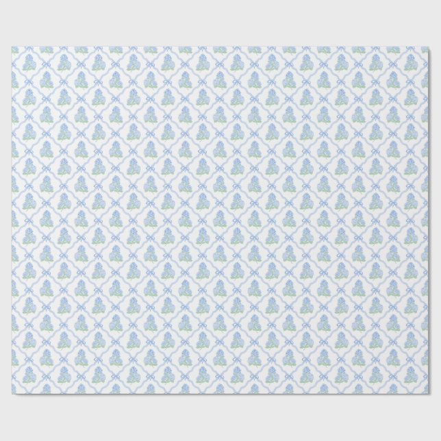 Papier Cadeau Hydrangeas Bleues et Vertes Prépa (Plat)