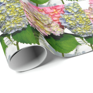 Papier Cadeau Hydrangeas Mason jarre rose floral bleu