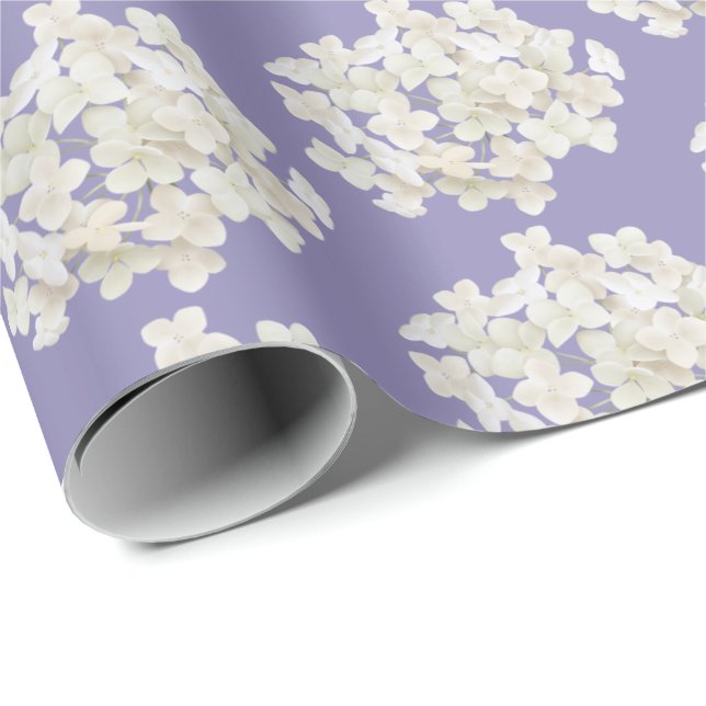 Papier Cadeau Hydrangée blanche sur Lavender (Coin rond)