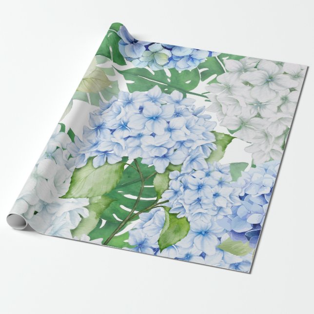 Papier Cadeau Hydrangée bleue et blanche (Déroulé)