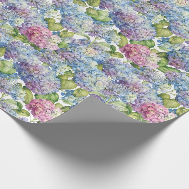 Papier Cadeau Hydrangées bleu rose en fleurs (Coin)