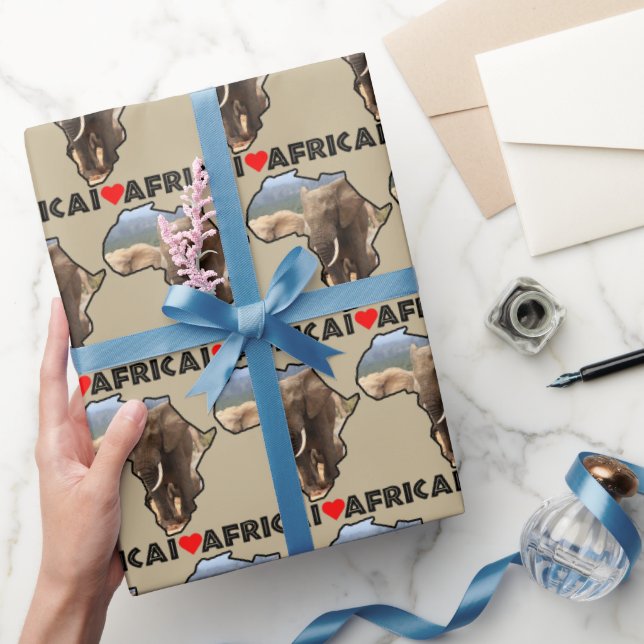 Papier Cadeau I Heart Africa Map Black Elephant Bull (Cadeaux)