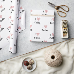 Papier Cadeau I Love Cello Red Heart of Music Notes