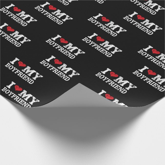 Papier Cadeau I Love My Boyfriend Coeur Rouge Saint Valentin (Coin)