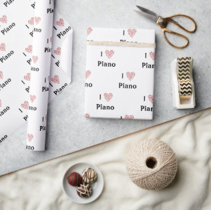 Papier Cadeau I Love Piano Red Heart of Music Notes