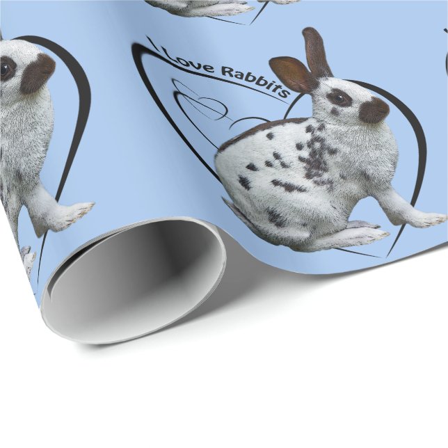 Papier Cadeau I Love Rabbits Wrapping Paper (Bleu clair) (Coin rond)