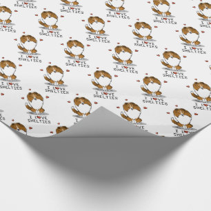 Papier Cadeau I Love Shelts (sable 2) Shetland Sheepdogs mignonn