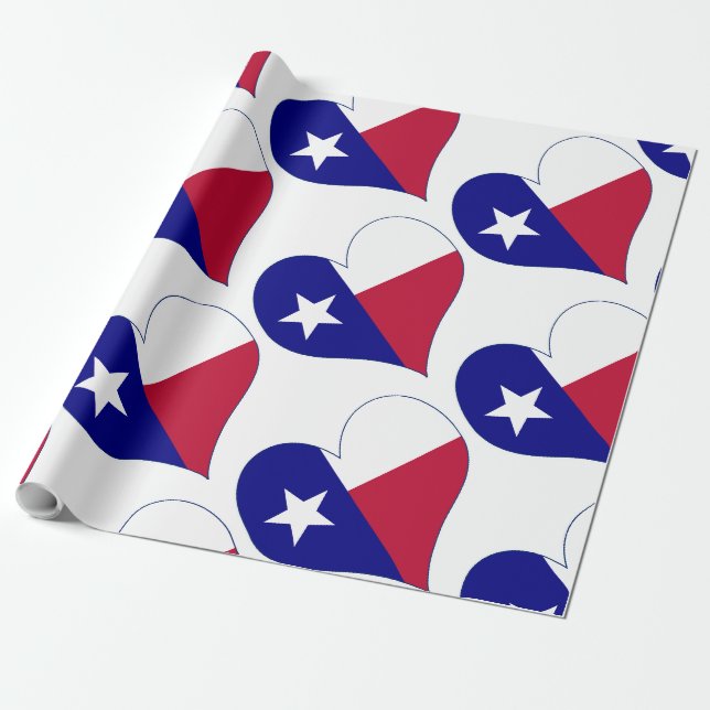 Papier Cadeau I Love Texas Flag Heart (Déroulé)