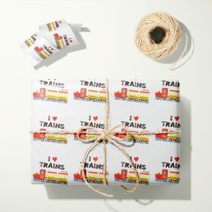 Papier Cadeau I Love Trains Kids Photo et nom Pattern