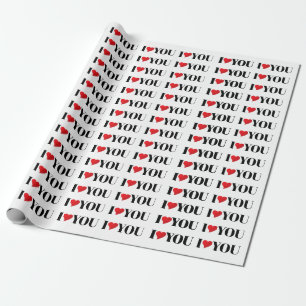 Papier Cadeau I Love You black white red heart typographie moder