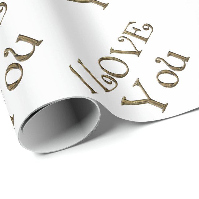 Papier Cadeau I Love You Golden Text Typography Elegant (Coin rond)