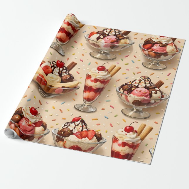 Papier Cadeau Ice cream sundae premium wrapping paper (Déroulé)
