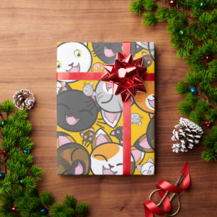 Papier Cadeau ici minou minou dessin animé kawaii chats