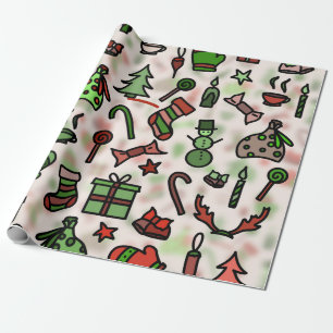 Papier Cadeau Icône de Noël vintage Doodle