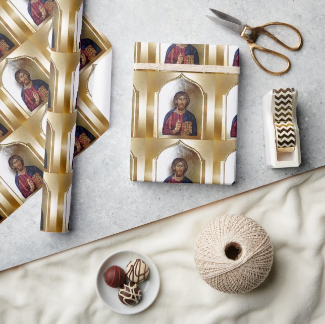 Papier Cadeau Icône De Style Byzantin Du Pantocrateur Du Christ (Artisanat)