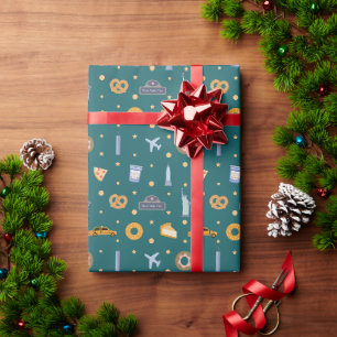 Papier Cadeau Icône Festive New York City motif Christmas Green