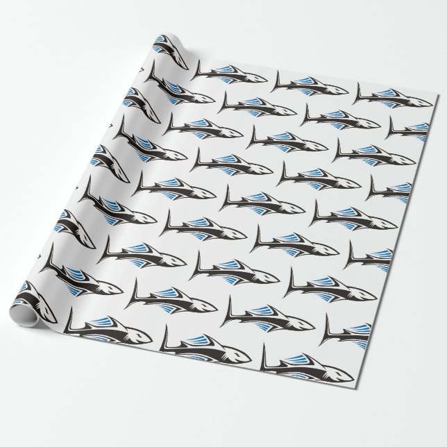 Papier Cadeau Icône Tribale de Requin 1 Motif (Déroulé)