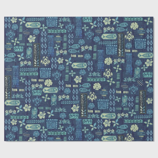 Papier Cadeau Icônes de Tiki Hawaïen rétro (Plat)