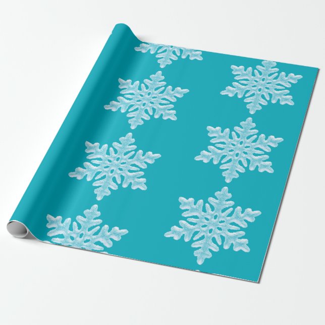 Papier Cadeau Icy Aqua Turquoise Froid Snowflakes hiver Noël (Déroulé)