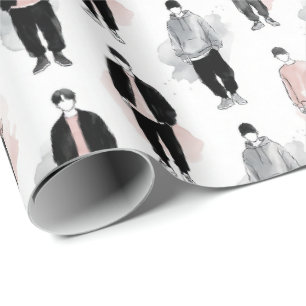 Papier Cadeau Idoles K-Pop Silhouette Esthétique Motif Sans Cout