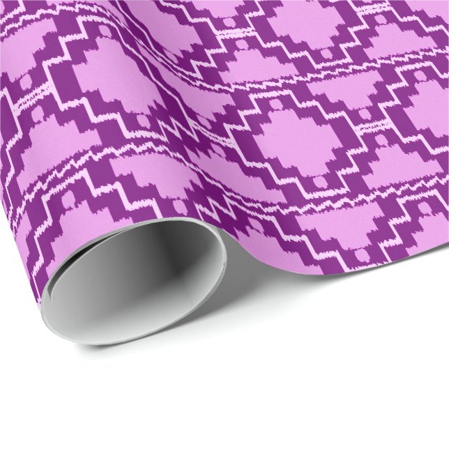 Papier Cadeau Ikat Aztec Tribal - Améthyste violet et violet (Coin rond)