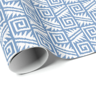 Papier Cadeau Ikat Aztec Tribal - Ciel bleu et blanc