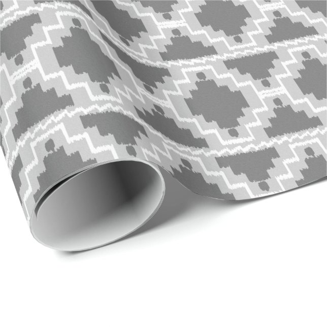 Papier Cadeau Ikat Aztec Tribal - Gris foncé et clair (Coin rond)