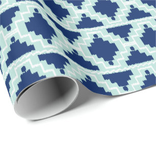Papier Cadeau Ikat Aztec Tribal - Indigo et bleu clair