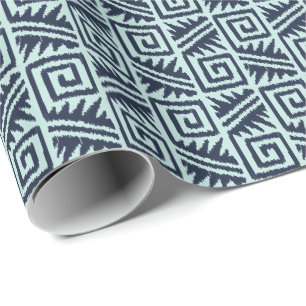 Papier Cadeau Ikat Aztèque Tribal - Indigo et Bleu Clair