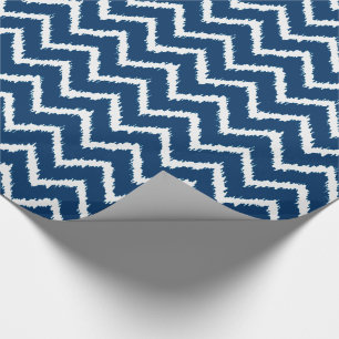 Papier Cadeau Ikat Chevron Motif - bleu marine et blanc