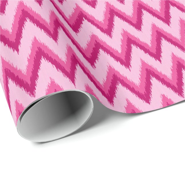 Papier Cadeau Ikat Chevron Stripes - Fuchsia et rose pâle (Coin rond)