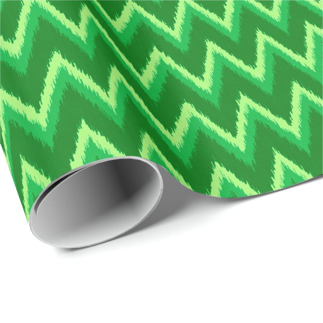 Papier Cadeau Ikat Chevron Stripes - Pin et Lime Green (Coin rond)