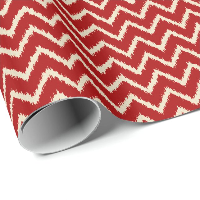 Papier Cadeau Ikat Chevrons - Chinois rouge et tan (Coin rond)