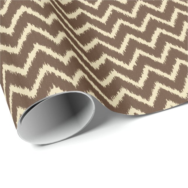 Papier Cadeau Ikat Chevrons - Chocolat brun et bronze (Coin rond)