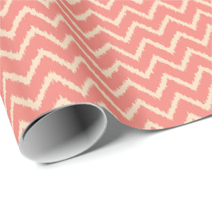 Papier Cadeau Ikat Chevrons - Corail orange et pêche