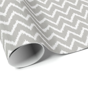 Papier Cadeau Ikat Chevrons - gris argent et blanc