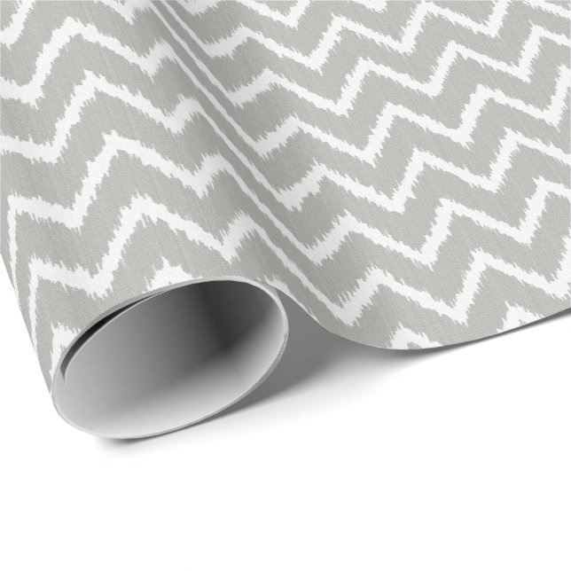 Papier Cadeau Ikat Chevrons - gris argent et blanc (Coin rond)