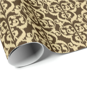 Papier Cadeau Ikat damas mauresque - marron chocolat et beige