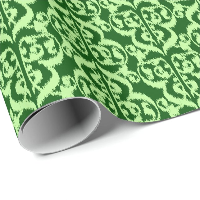 Papier Cadeau Ikat Damassé mauresque - vert pin et menthe clair (Coin rond)